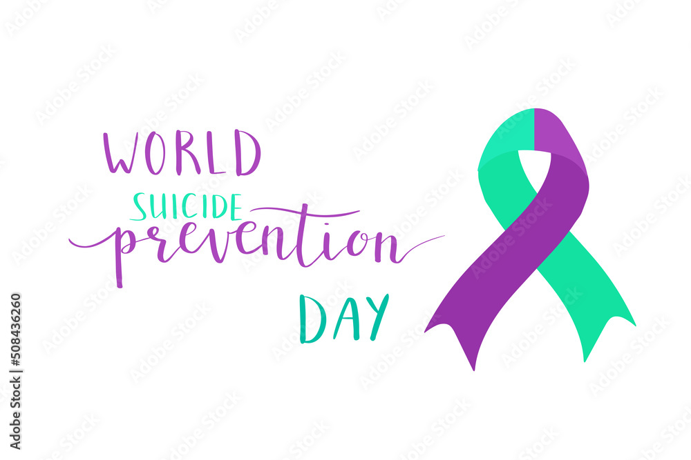 world suicide prevention day hand lettering vector illustration. Teal and purple colors world suicide prevention day hand lettering vector illustration. Teal and purple colors