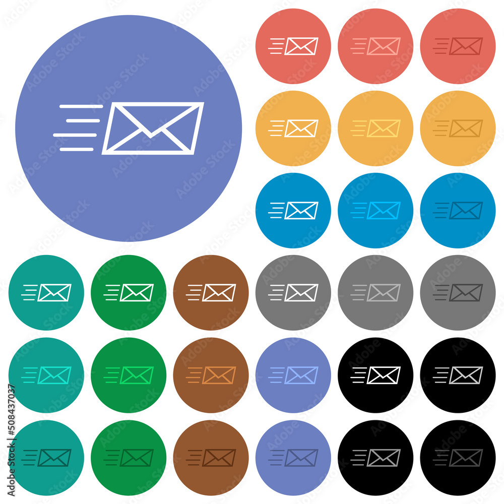 Sending express mail outline round flat multi colored icons Sending express mail outline round flat multi colored icons