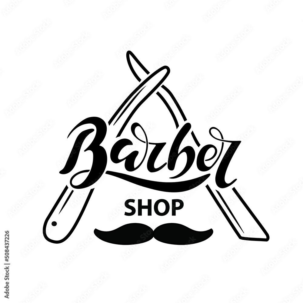Barbershop. Digital illustration with vector hand lettering. Black