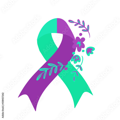 World suicide prevention day awareness and support ribbon in teal and purple color