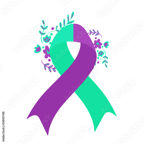 World suicide prevention day awareness and support ribbon in teal and purple color