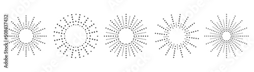 Sunburst set. Vintage sunrise collection.  Vector light rays elements. Firework explosion, stars, emblem, logo, tag. Vector Illustration