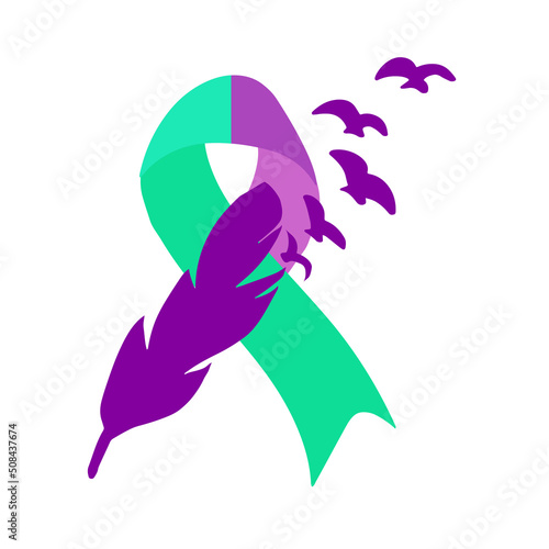 World suicide prevention day awareness and support ribbon in teal and purple color