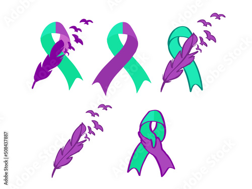 World suicide prevention day awareness and support ribbon in teal and purple color