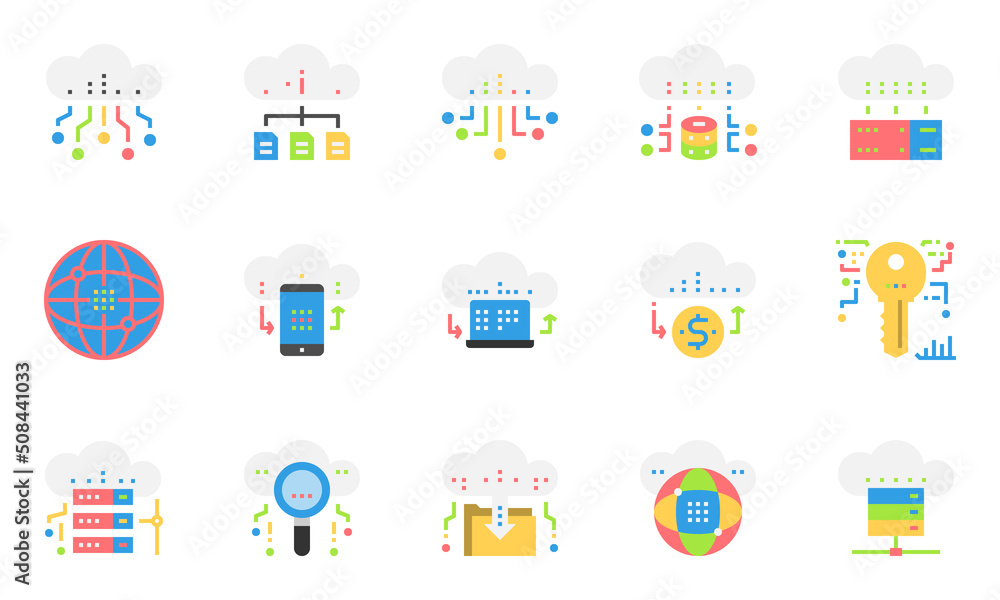 Cloud Data Technology Services  Icons Symbol Design Simple Set For Using In Web Graphics Report Logo Infographics. Best Quality Outline Symbol Vector Collection