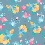 beautiful colorful hand drawing flat floral seamless pattern
