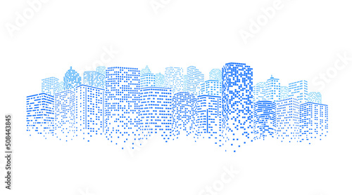 Concept of smart city. Digital building at night. Illustration on white background. photo