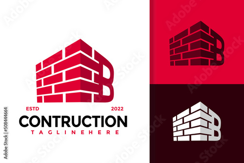 Letter B Brick Contruction Logo Design Vector Template