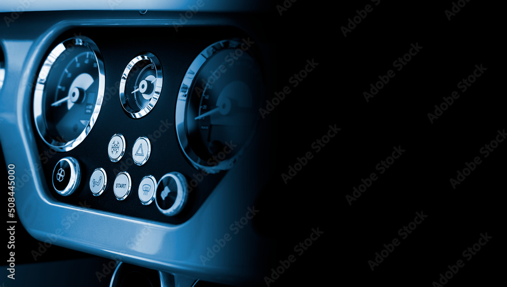 Close up of a modern dashboard with dark copyspace Close up of a modern dashboard with dark copyspace