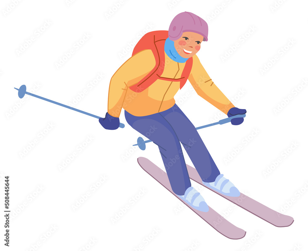 Obraz premium Winter active lifestyle. Skier smiling. Person on mountain resort