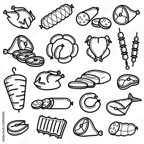 Meat food set. Collection icon meat. Vector