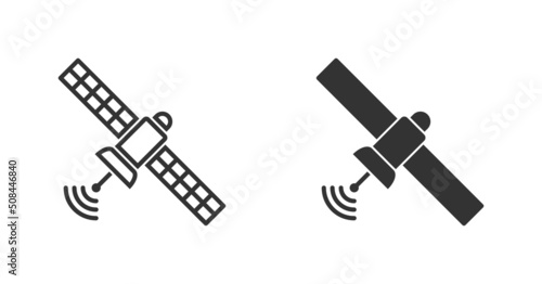Satellite icon. Broadcast symbol. Artificial satelite in orbit around earth. Vector illustration.