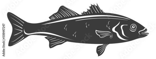 Black fish logo. Seabass silhouette. Underwater fauna symbol