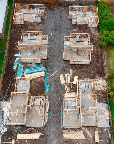 Photography Construction of Brick Veneer town houses in Melbourne Victoria Australian Suburb