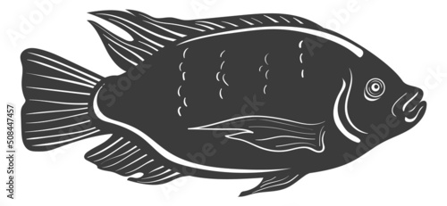 Tilapia silhouette. Seafood menu symbol. Black icon