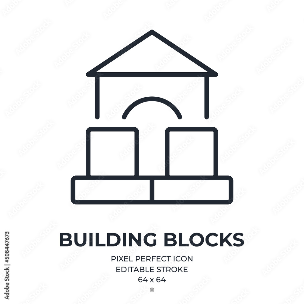 Childish building blocks editable stroke outline icon isolated on white background flat vector illustration. Pixel perfect. 64 x 64. Childish building blocks editable stroke outline icon isolated on white background flat vector illustration. Pixel perfect. 64 x 64.