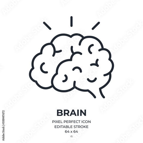 Brain editable stroke outline icon isolated on white background flat vector illustration. Pixel perfect. 64 x 64.