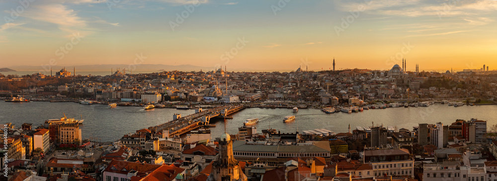 Fototapeta premium Big panorama of Istanbul landscape during sunset. Travel to Turkey.