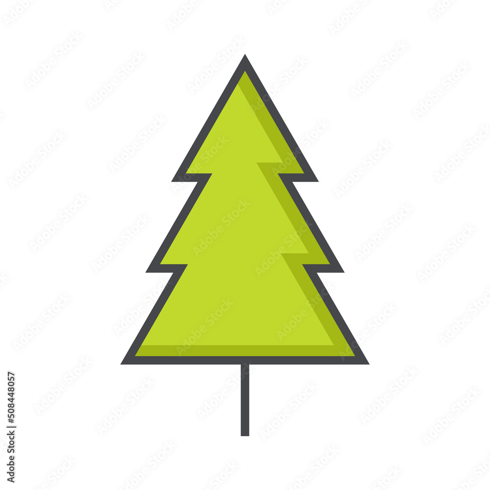 Color icon of coniferous tree. Green tree Spruce contour drawing. Stylized coniferous tree as element of simple and modern design. Vector illustration on white background Color icon of coniferous tree. Green tree Spruce contour drawing. Stylized coniferous tree as element of simple and modern design. Vector illustration on white background