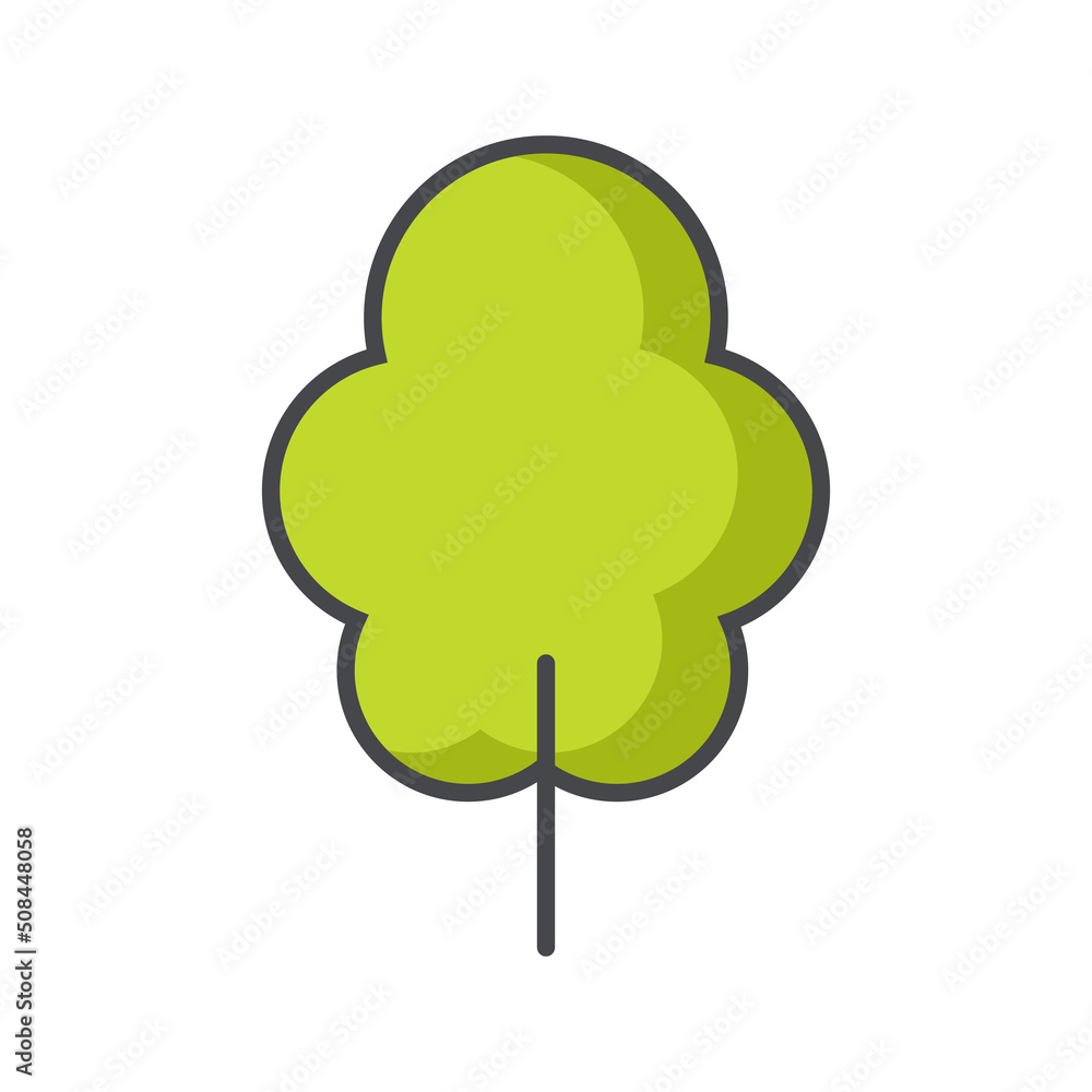 Color icon of deciduous tree. Green tree, contour drawing. Stylized deciduous tree as element of simple and modern design. Vector illustration on white background Color icon of deciduous tree. Green tree, contour drawing. Stylized deciduous tree as element of simple and modern design. Vector illustration on white background