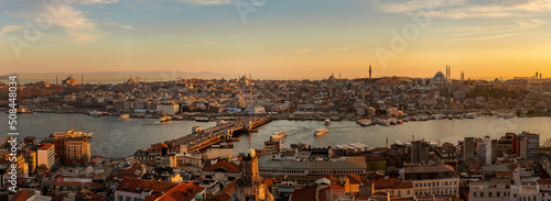 Big panorama of Istanbul landscape during sunset. Travel to Turkey. photo