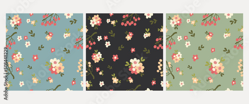  flower pattern collection. Design for planner, cover, fabric, decoration, stationery. Vector