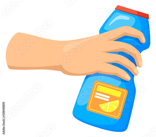 Cleaning powder container in hand. Household cleaning icon