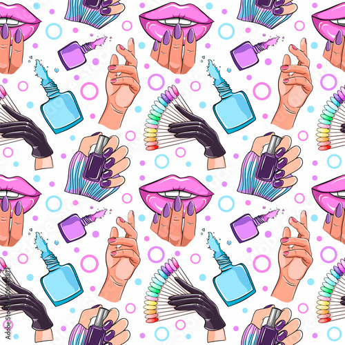 Nails and manicure concept vector seamless pattern