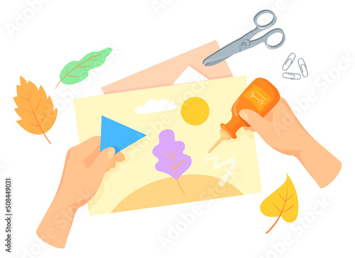 Making collage icon. Handmade symbol. Hobby craft