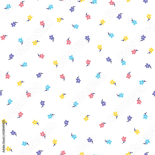Seamless pattern with tiny colorful flowers and white background