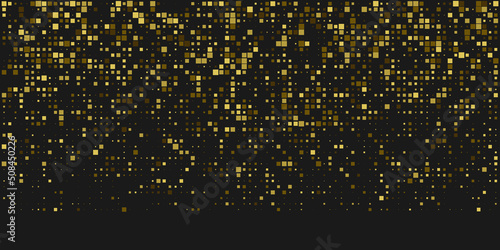 Abstract gold squares technology pattern isolated on dark background. Geometric shape elements for presentation design. Suit for corporate, business, seminar, talks, institution