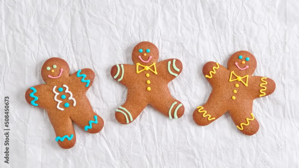 Three ginger men on a white background. Funny cute cookies