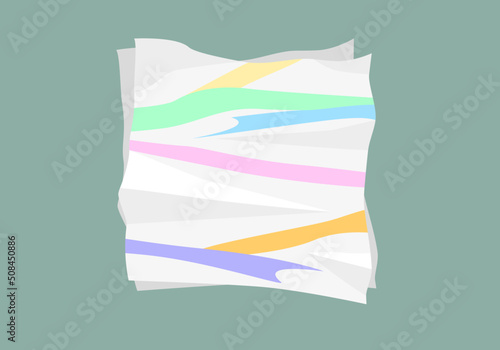 Multicolours print trendy colours highlighters on the creased napkin on the green background.