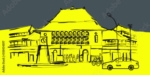 Freehand sketch of Pasar Gede, Solo, Central Java, Indonesia. vector illustration photo