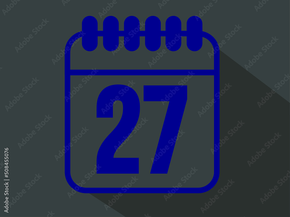 Day 27 calendar. Calendar icon in blue with dark background. Day 27 calendar. Calendar icon in blue with dark background.