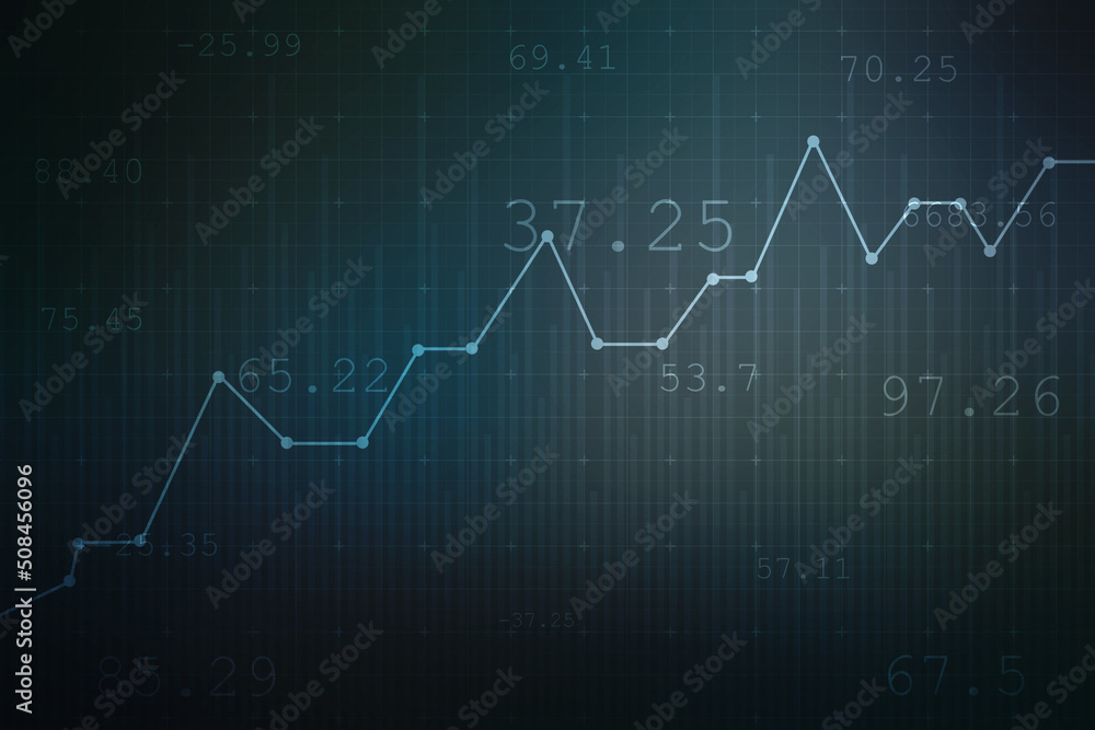 Naklejka premium Business Growth graph on technology background, Futuristic raise arrow chart digital transformation abstract technology background. Big data and business growth currency stock and investment economy