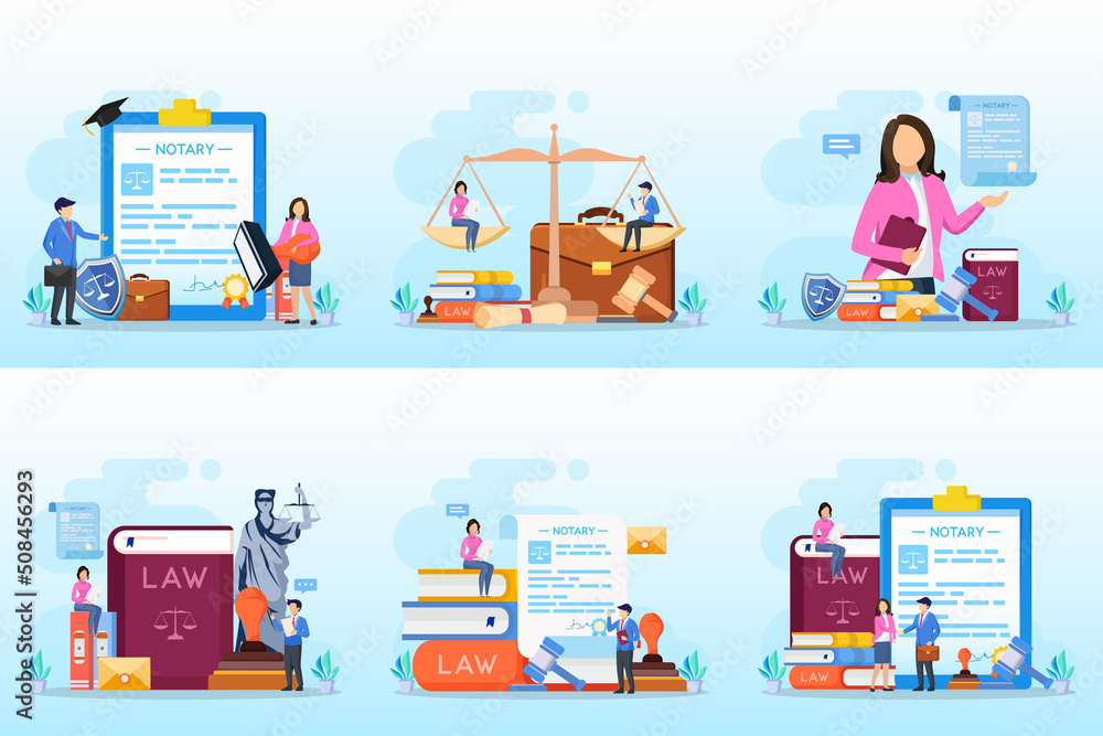 Notary services and legal assistance flat vector illustration.