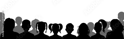 Group of children in auditorium, silhouette. Kids audience of cinema or theater. Vector illustration