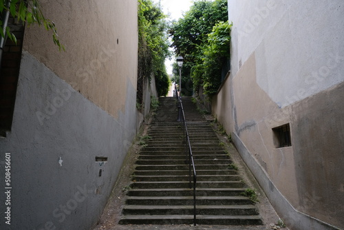 The stairs of the street Camille Bombois. Paris, France the 29th may 2022.