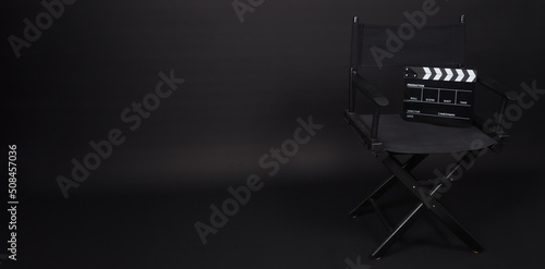 Quadro em tela Black Director chair and Clapperboard or movie slate