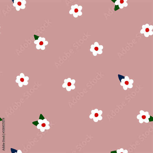 Vector  floral seamless pattern. Simple and cute white tinny flowers on lilac  background. Floral endless print for fabric design.