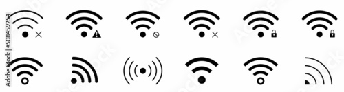 WiFi icon set. Wireless internet symbol. Different black wifi icon set. Set of free WiFi and zone sign. Set of sign for connect of network. Hotspot icon. Vector illustration