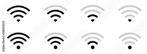 WiFi icon set. Wireless internet symbol. Different black wifi icon set. Set of free WiFi and zone sign. Set of sign for connect of network. Hotspot icon. Vector illustration