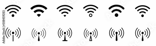 WiFi icon set. Wireless internet symbol. Different black wifi icon set. Set of free WiFi and zone sign. Set of sign for connect of network. Hotspot icon. Vector illustration