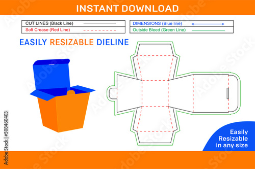 Baby shower gift box, party favor bridal box Dieline template and 3D box Box dieline and 3D box