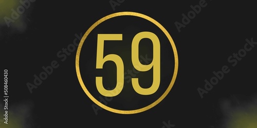 Number 59. Banner with the number fifty nine on a black background and gold details with a circle gold in the middle photo