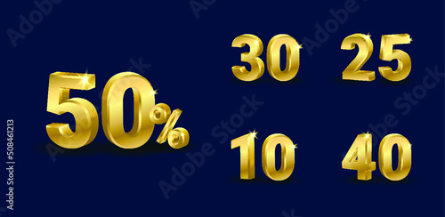 Collection of gold discount numbers percent off on dark blue background