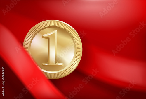 1st place golden medal award on red background