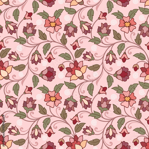 Vintage seamless pattern with flower and leaf design Vector illustration.