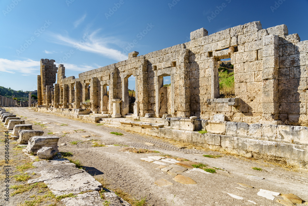 Scenic ruins of the Palace in Perge (Perga), Turkey